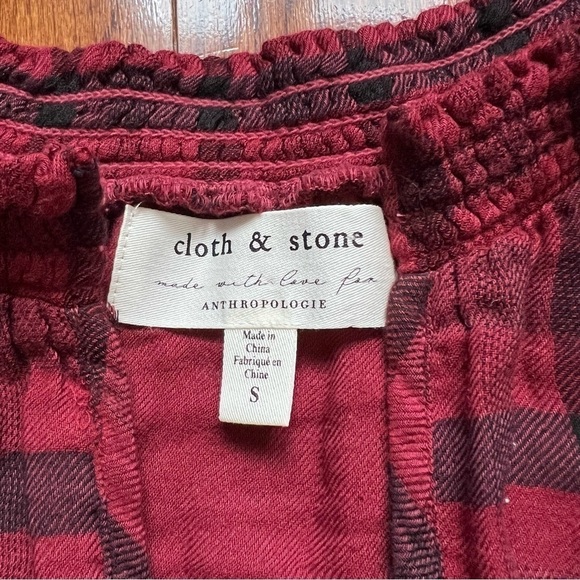 Anthropologie Cloth & Stone Sara Red Black Plaid Long Sleeve Blouse - Sz S - Picture 10 of 14